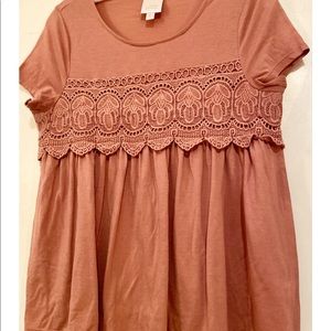 Lauren Conrad blouse. Light pink, embroidered design, size Small